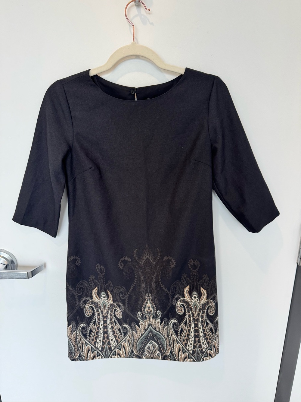 Banana Republic Black Paisley Border Print Shift Dress - 0P